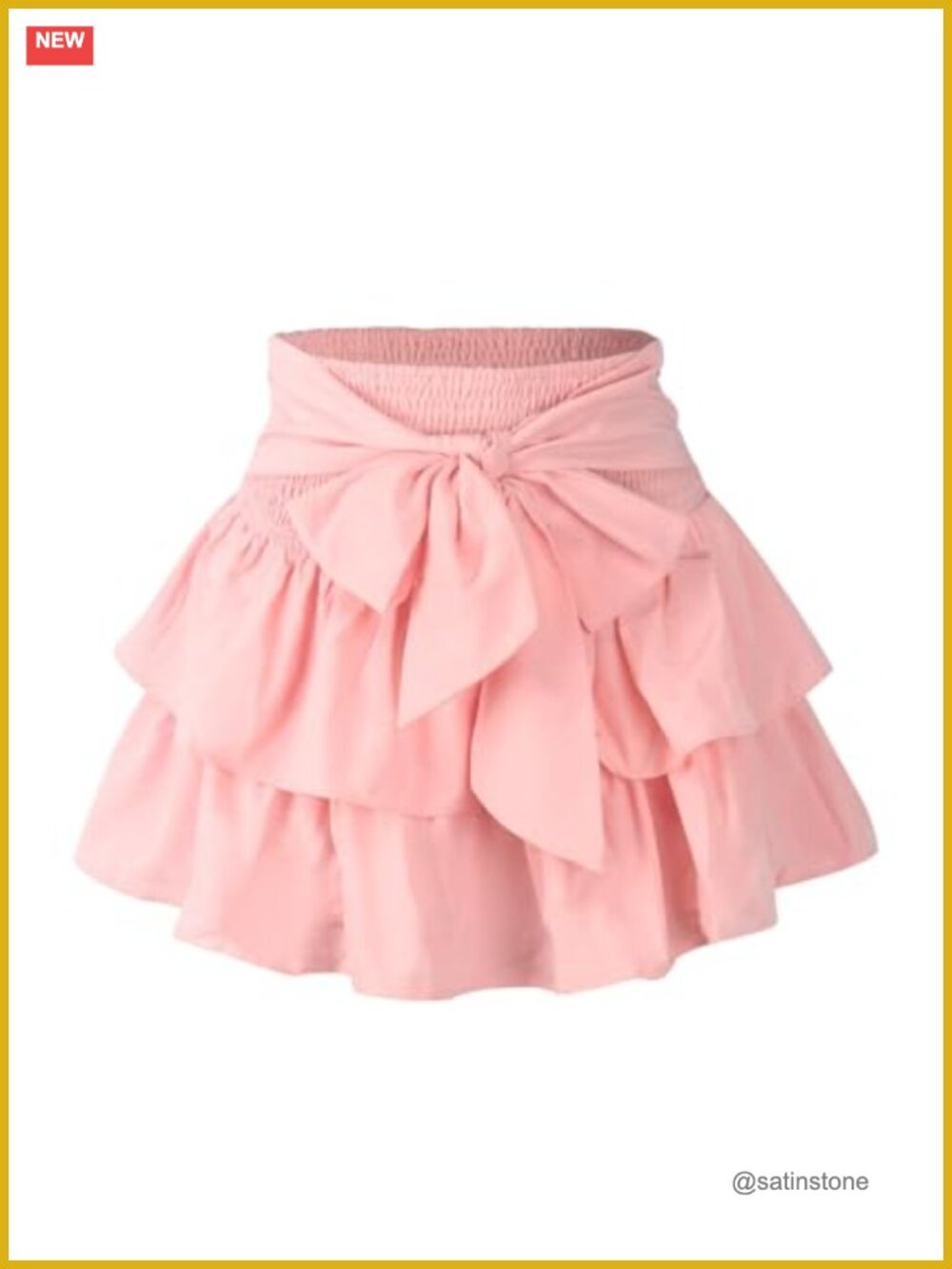 Women's Bow Front Mini Skirt High Shirred Waist Layered Ruffle Hem Short Tiered